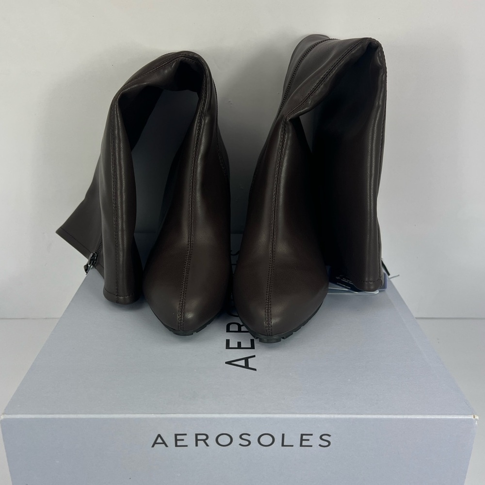 AEROSOLES WOMENS BRYNN BOOTS,TAPERED TOES, FAUX LEATHER ORTHOLITE INSOLE,BRN 8W